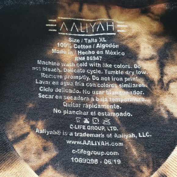 AALIYAH 90's Hip Hop Artist Brown Tie Dye Long Sleeve Shirt Size X-Large Adult - Picture 9 of 9